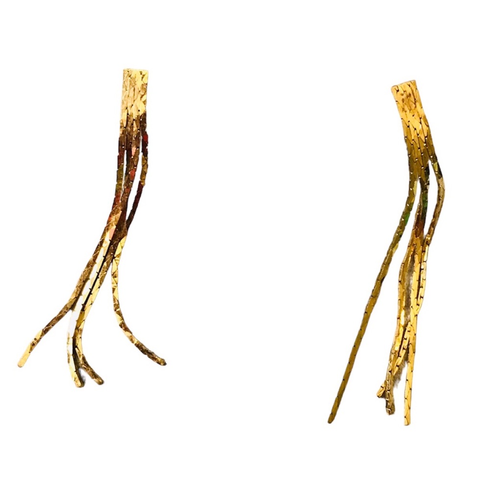 Vintage 80’s Costume Gold Tone Cascading Tassel Fringe 2 Inch Post Earrings